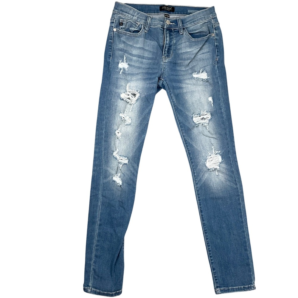 Judy Blue Jeans Womens 9/29 Blue JB8261MD Distressed Skinny Medium Wash Stretch